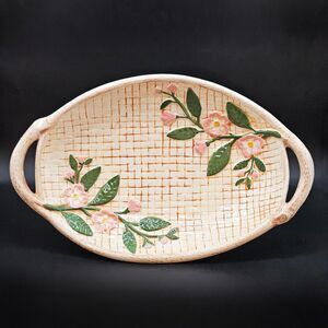 Pink Dogwood Flowers Apple Blossom Oval Tray Platter Majolica Vintage